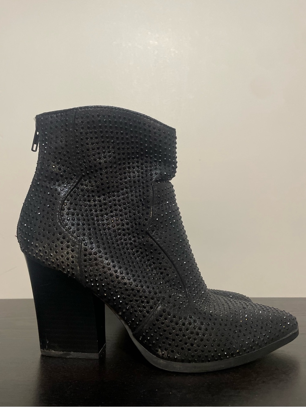 Black Studded Ankle Booties with Block Heel | Womens 8 1/2